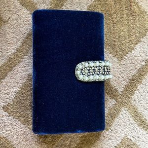 Slim and elegant Party clutch in deep Blue Color (hand-embroidered on strap)